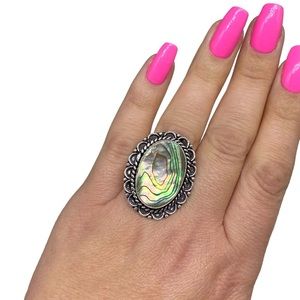 STUNNING‼️ Intricate Silver and Green Abalone Women's Ring